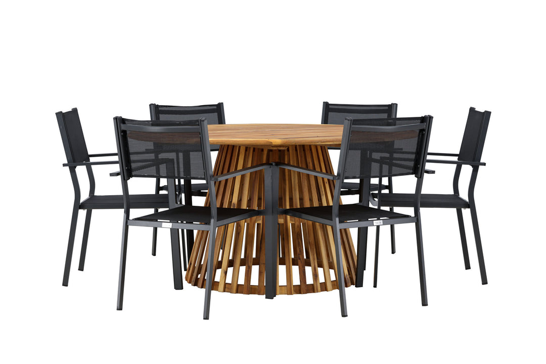 Venture Home Tucumán Dining Table - Acacia ø120 +Copacabana Stacking Chair - Black/Black - Ersätter 4131-408 _6
