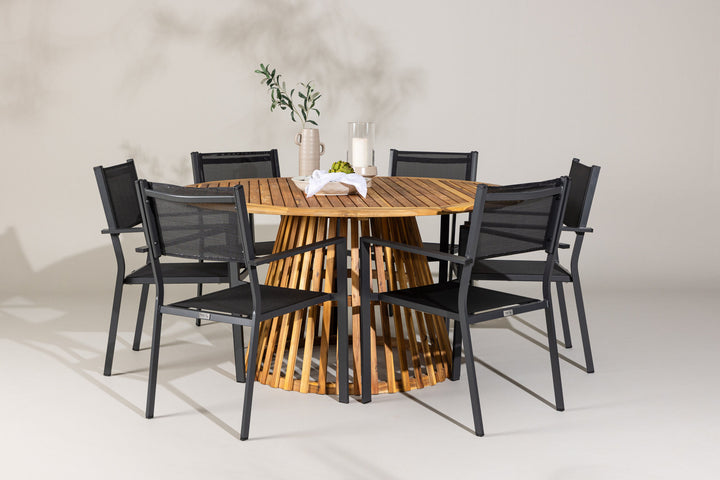 Venture Home Tucumán Dining Table - Acacia ø120 +Copacabana Stacking Chair - Black/Black - Ersätter 4131-408 _6