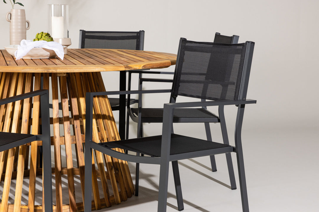Venture Home Tucumán Dining Table - Acacia ø120 +Copacabana Stacking Chair - Black/Black - Ersätter 4131-408 _6