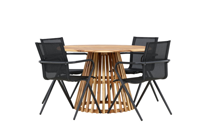 Venture Home Lumpur Diningtable Acacia - Teaklook / Round ø110**75 +Alina Dining Chair - Black Alu / Black Textilene _4