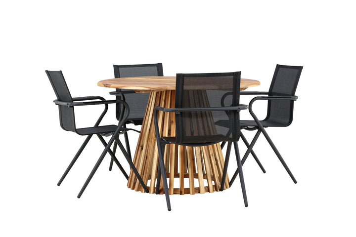 Venture Home Lumpur Diningtable Acacia - Teaklook / Round ø110**75 +Alina Dining Chair - Black Alu / Black Textilene _4