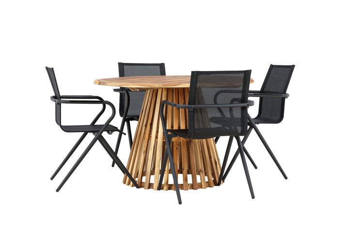 Venture Home Lumpur Diningtable Acacia - Teaklook / Round ø110**75 +Alina Dining Chair - Black Alu / Black Textilene _4