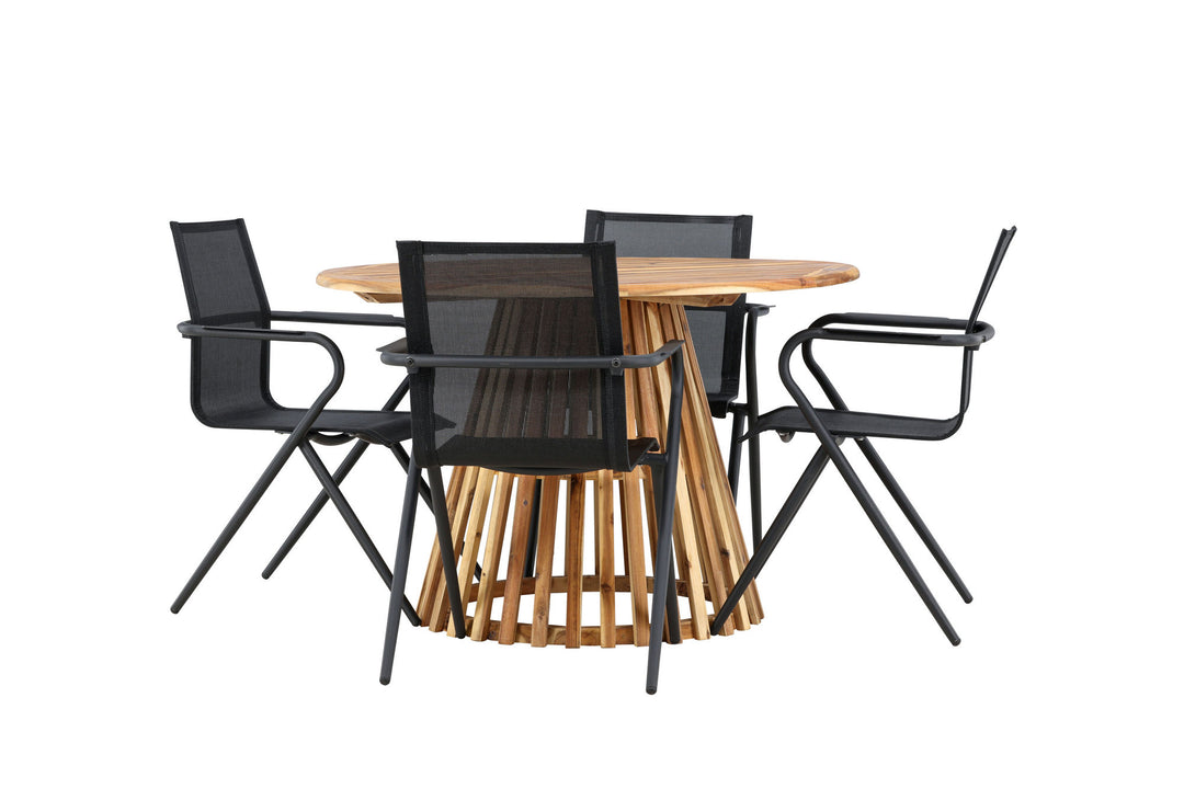 Venture Home Lumpur Diningtable Acacia - Teaklook / Round ø110**75 +Alina Dining Chair - Black Alu / Black Textilene _4