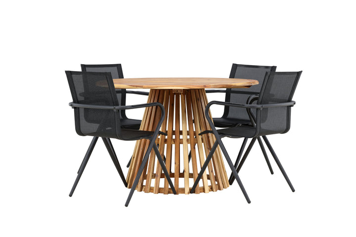 Venture Home Lumpur Diningtable Acacia - Teaklook / Round ø110**75 +Alina Dining Chair - Black Alu / Black Textilene _4