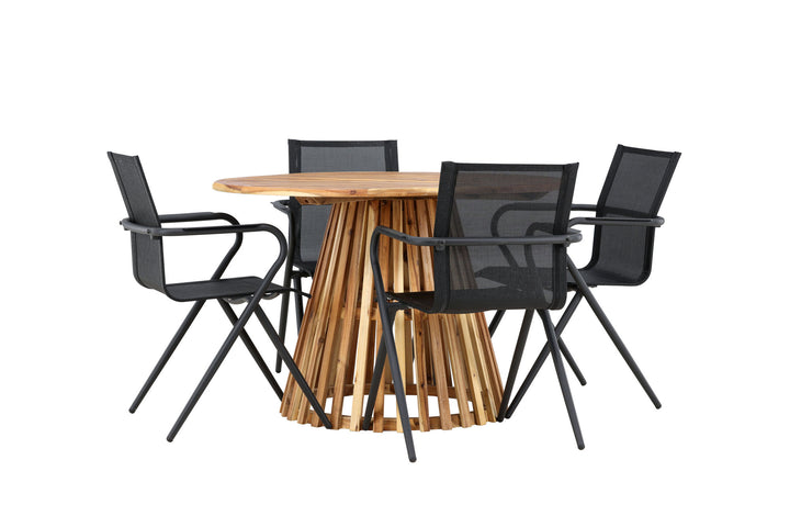 Venture Home Lumpur Diningtable Acacia - Teaklook / Round ø110**75 +Alina Dining Chair - Black Alu / Black Textilene _4