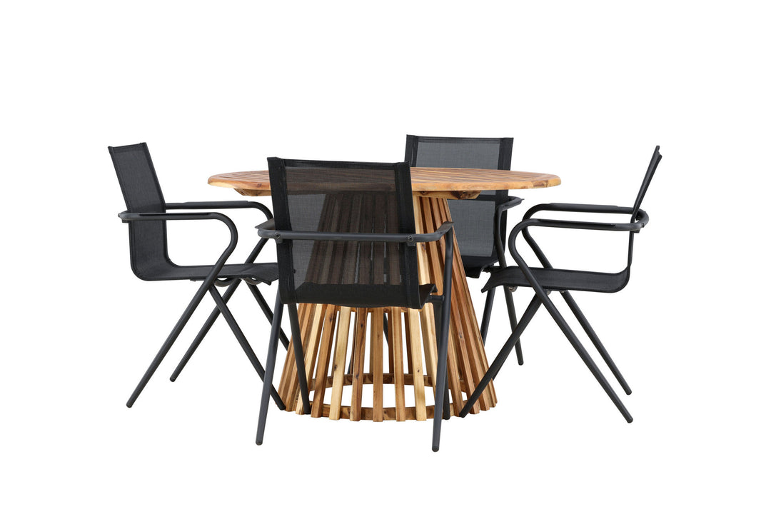 Venture Home Lumpur Diningtable Acacia - Teaklook / Round ø110**75 +Alina Dining Chair - Black Alu / Black Textilene _4