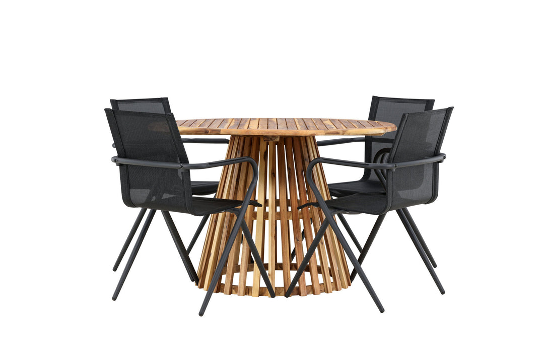 Venture Home Lumpur Diningtable Acacia - Teaklook / Round ø110**75 +Alina Dining Chair - Black Alu / Black Textilene _4