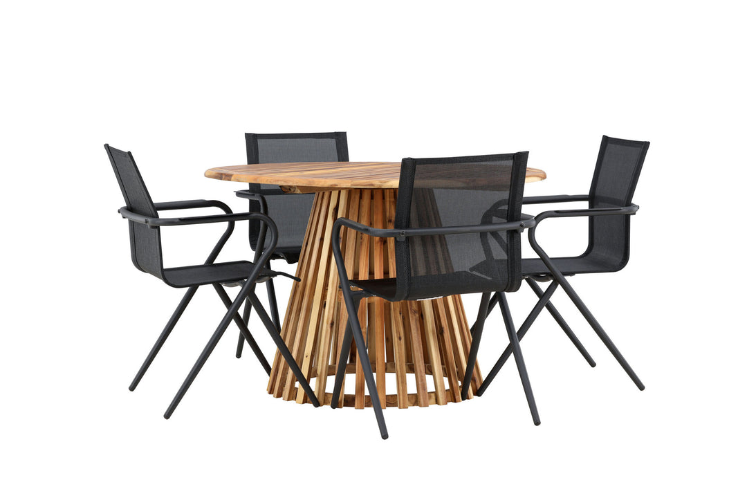 Venture Home Lumpur Diningtable Acacia - Teaklook / Round ø110**75 +Alina Dining Chair - Black Alu / Black Textilene _4