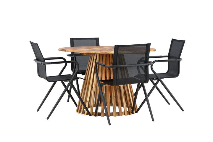 Venture Home Lumpur Diningtable Acacia - Teaklook / Round ø110**75 +Alina Dining Chair - Black Alu / Black Textilene _4