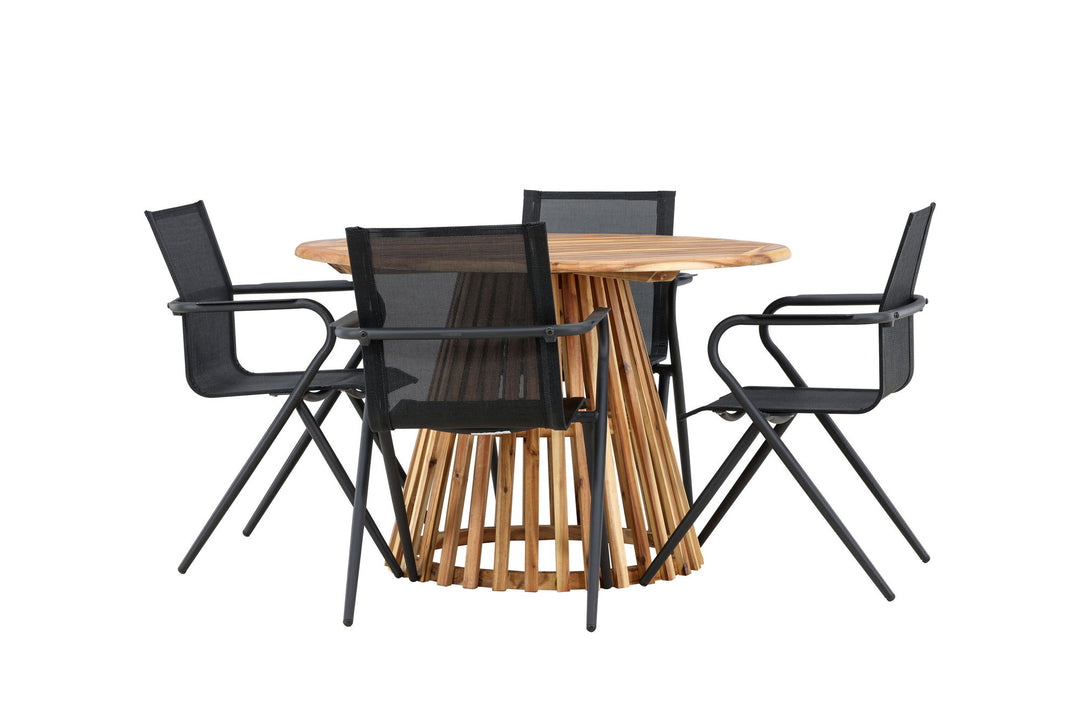 Venture Home Lumpur Diningtable Acacia - Teaklook / Round ø110**75 +Alina Dining Chair - Black Alu / Black Textilene _4