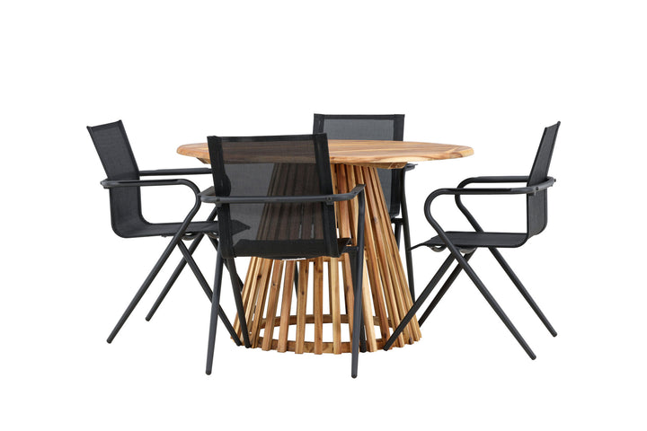 Venture Home Lumpur Diningtable Acacia - Teaklook / Round ø110**75 +Alina Dining Chair - Black Alu / Black Textilene _4