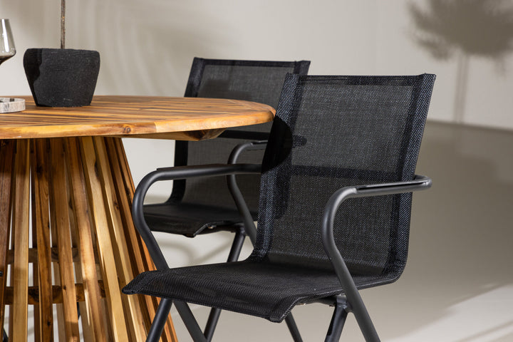 Venture Home Lumpur Diningtable Acacia - Teaklook / Round ø110**75 +Alina Dining Chair - Black Alu / Black Textilene _4