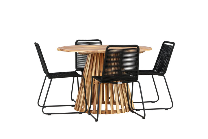 Venture Home Lumpur Diningtable Acacia - Teaklook / Round ø110**75 +Lindos Stacking Chair - Black Alu / Black Rope _4