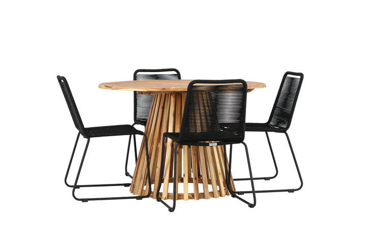 Venture Home Lumpur Diningtable Acacia - Teaklook / Round ø110**75 +Lindos Stacking Chair - Black Alu / Black Rope _4