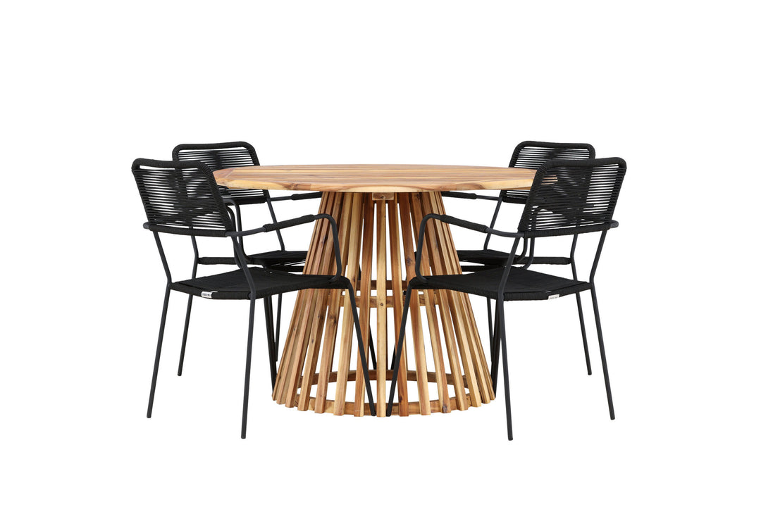 Venture Home Lumpur Diningtable Acacia - Teaklook / Round ø110**75 +Lindos Armchair - Black Alu / Black Rope _4