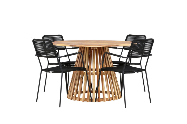 Venture Home Lumpur Diningtable Acacia - Teaklook / Round ø110**75 +Lindos Armchair - Black Alu / Black Rope _4