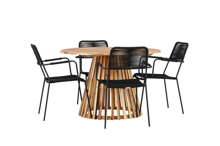 Venture Home Lumpur Diningtable Acacia - Teaklook / Round ø110**75 +Lindos Armchair - Black Alu / Black Rope _4