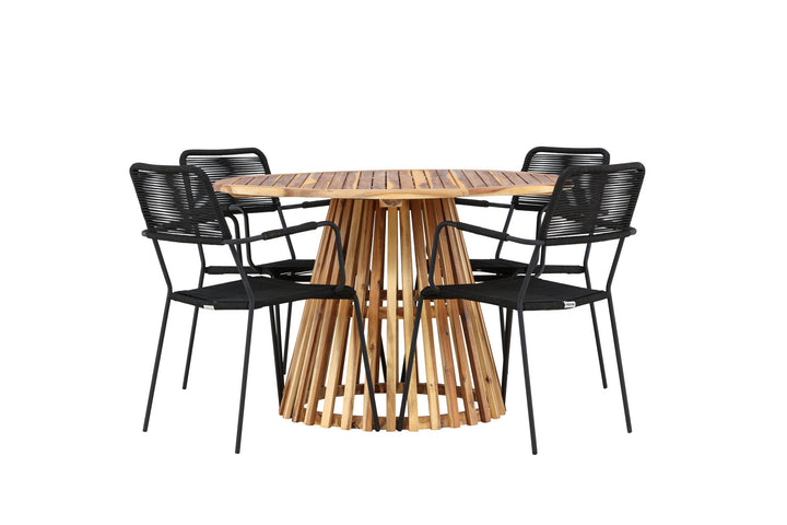 Venture Home Lumpur Diningtable Acacia - Teaklook / Round ø110**75 +Lindos Armchair - Black Alu / Black Rope _4