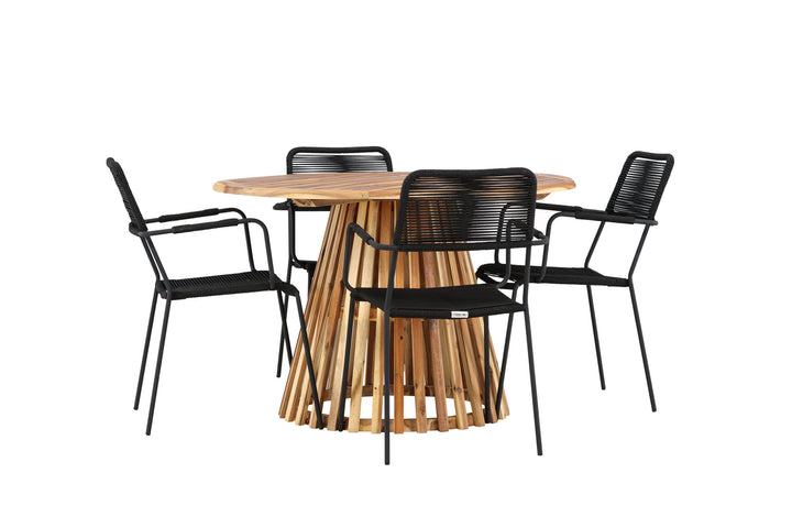 Venture Home Lumpur Diningtable Acacia - Teaklook / Round ø110**75 +Lindos Armchair - Black Alu / Black Rope _4
