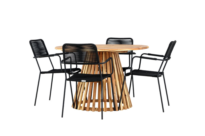Venture Home Lumpur Diningtable Acacia - Teaklook / Round ø110**75 +Lindos Armchair - Black Alu / Black Rope _4