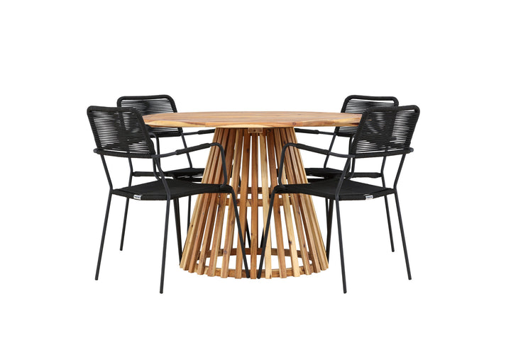 Venture Home Lumpur Diningtable Acacia - Teaklook / Round ø110**75 +Lindos Armchair - Black Alu / Black Rope _4