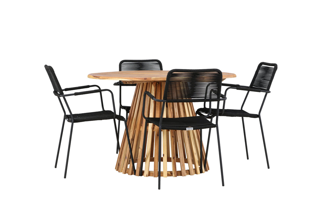 Venture Home Lumpur Diningtable Acacia - Teaklook / Round ø110**75 +Lindos Armchair - Black Alu / Black Rope _4