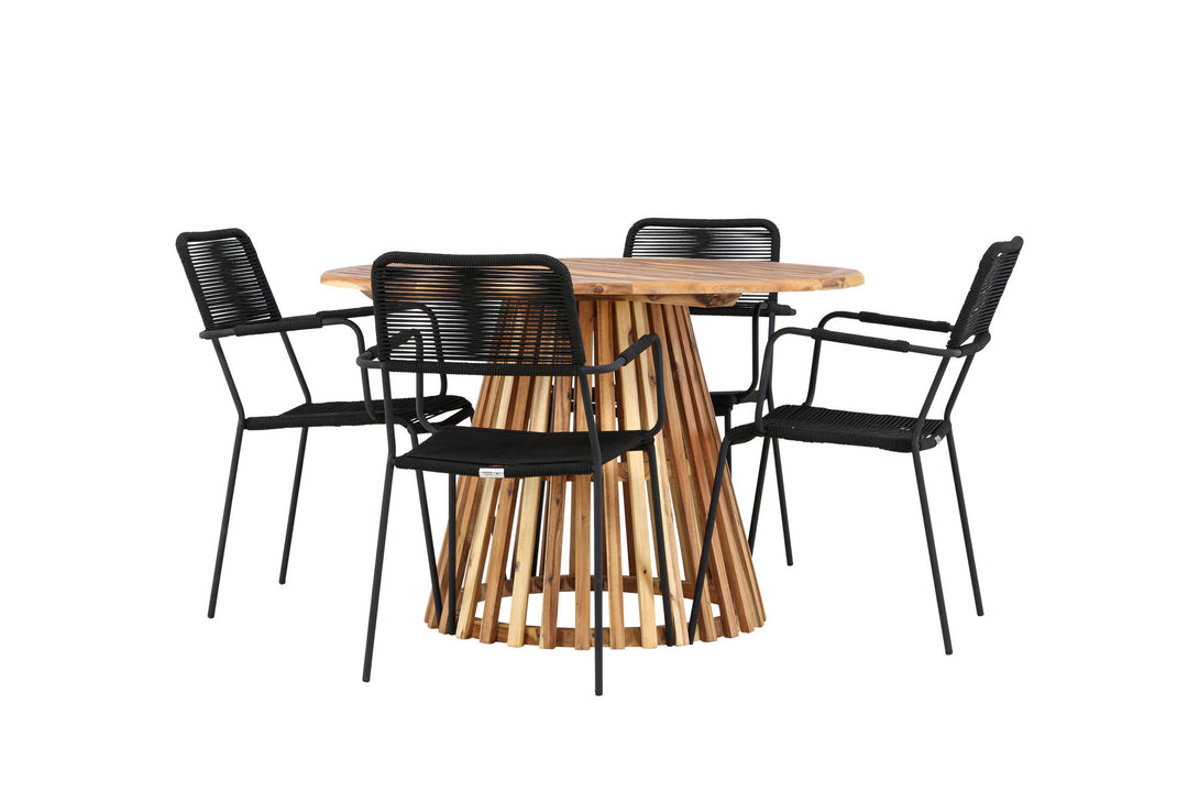 Venture Home Lumpur Diningtable Acacia - Teaklook / Round ø110**75 +Lindos Armchair - Black Alu / Black Rope _4