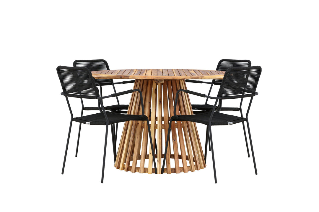Venture Home Lumpur Diningtable Acacia - Teaklook / Round ø110**75 +Lindos Armchair - Black Alu / Black Rope _4