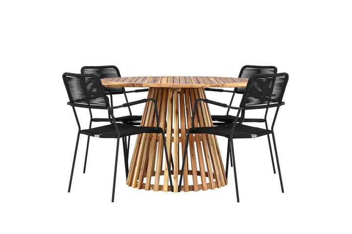 Venture Home Lumpur Diningtable Acacia - Teaklook / Round ø110**75 +Lindos Armchair - Black Alu / Black Rope _4
