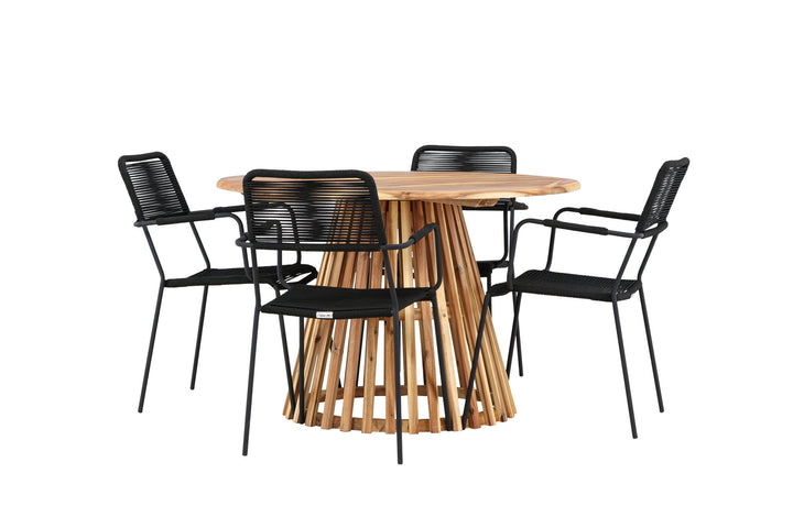 Venture Home Lumpur Diningtable Acacia - Teaklook / Round ø110**75 +Lindos Armchair - Black Alu / Black Rope _4
