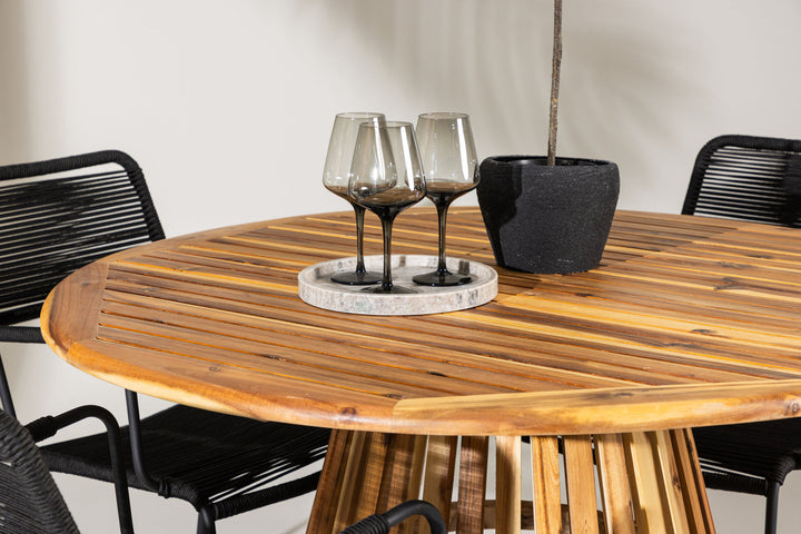 Venture Home Lumpur Diningtable Acacia - Teaklook / Round ø110**75 +Lindos Armchair - Black Alu / Black Rope _4
