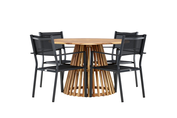 Venture Home Lumpur Diningtable Acacia - Teaklook / Round ø110**75 +Copacabana Stacking Chair - Black/Black - Ersätter 4131-408 _4