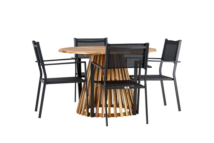 Venture Home Lumpur Diningtable Acacia - Teaklook / Round ø110**75 +Copacabana Stacking Chair - Black/Black - Ersätter 4131-408 _4