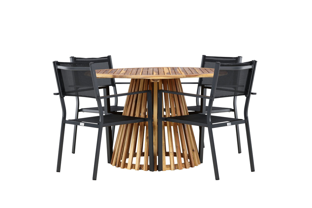 Venture Home Lumpur Diningtable Acacia - Teaklook / Round ø110**75 +Copacabana Stacking Chair - Black/Black - Ersätter 4131-408 _4