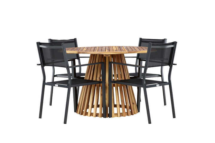 Venture Home Lumpur Diningtable Acacia - Teaklook / Round ø110**75 +Copacabana Stacking Chair - Black/Black - Ersätter 4131-408 _4