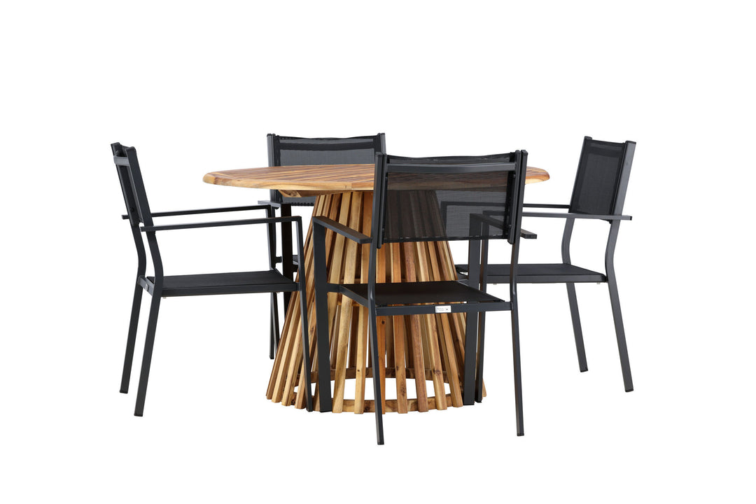 Venture Home Lumpur Diningtable Acacia - Teaklook / Round ø110**75 +Copacabana Stacking Chair - Black/Black - Ersätter 4131-408 _4