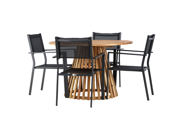 Venture Home Lumpur Diningtable Acacia - Teaklook / Round ø110**75 +Copacabana Stacking Chair - Black/Black - Ersätter 4131-408 _4