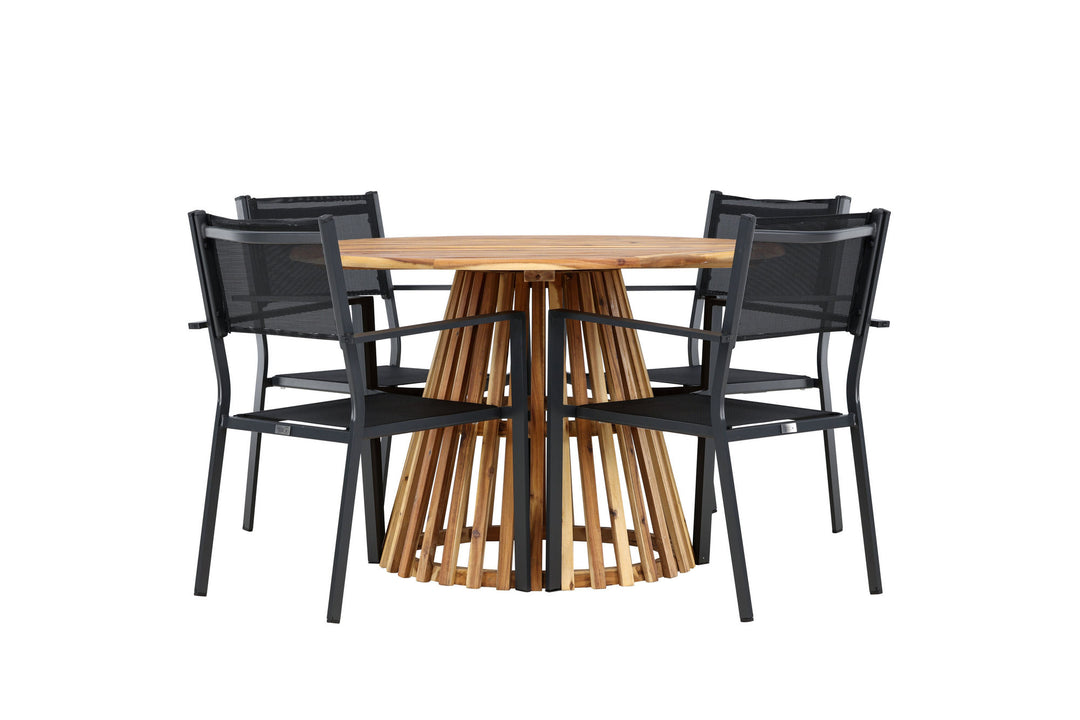 Venture Home Lumpur Diningtable Acacia - Teaklook / Round ø110**75 +Copacabana Stacking Chair - Black/Black - Ersätter 4131-408 _4