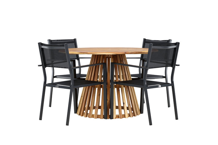 Venture Home Lumpur Diningtable Acacia - Teaklook / Round ø110**75 +Copacabana Stacking Chair - Black/Black - Ersätter 4131-408 _4