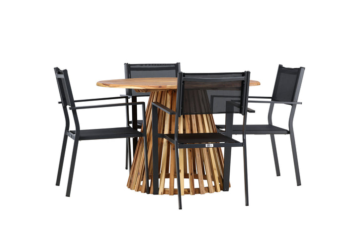 Venture Home Lumpur Diningtable Acacia - Teaklook / Round ø110**75 +Copacabana Stacking Chair - Black/Black - Ersätter 4131-408 _4