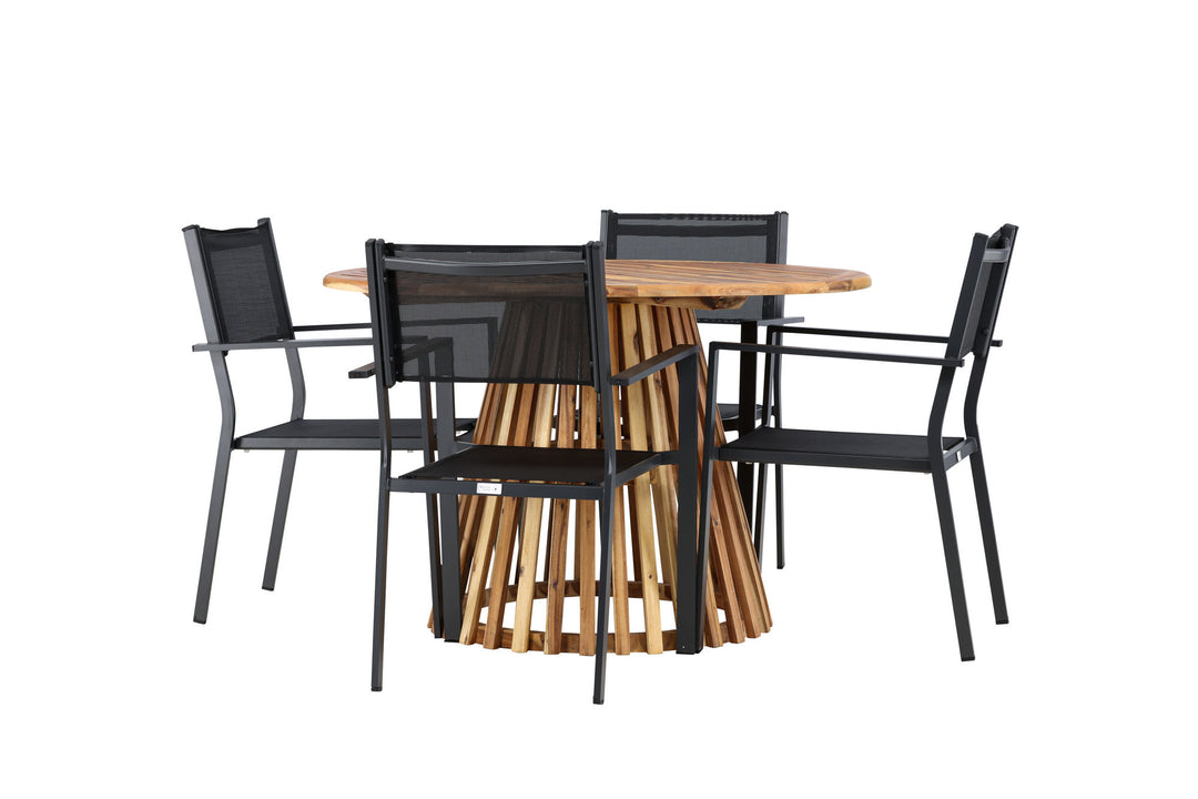 Venture Home Lumpur Diningtable Acacia - Teaklook / Round ø110**75 +Copacabana Stacking Chair - Black/Black - Ersätter 4131-408 _4