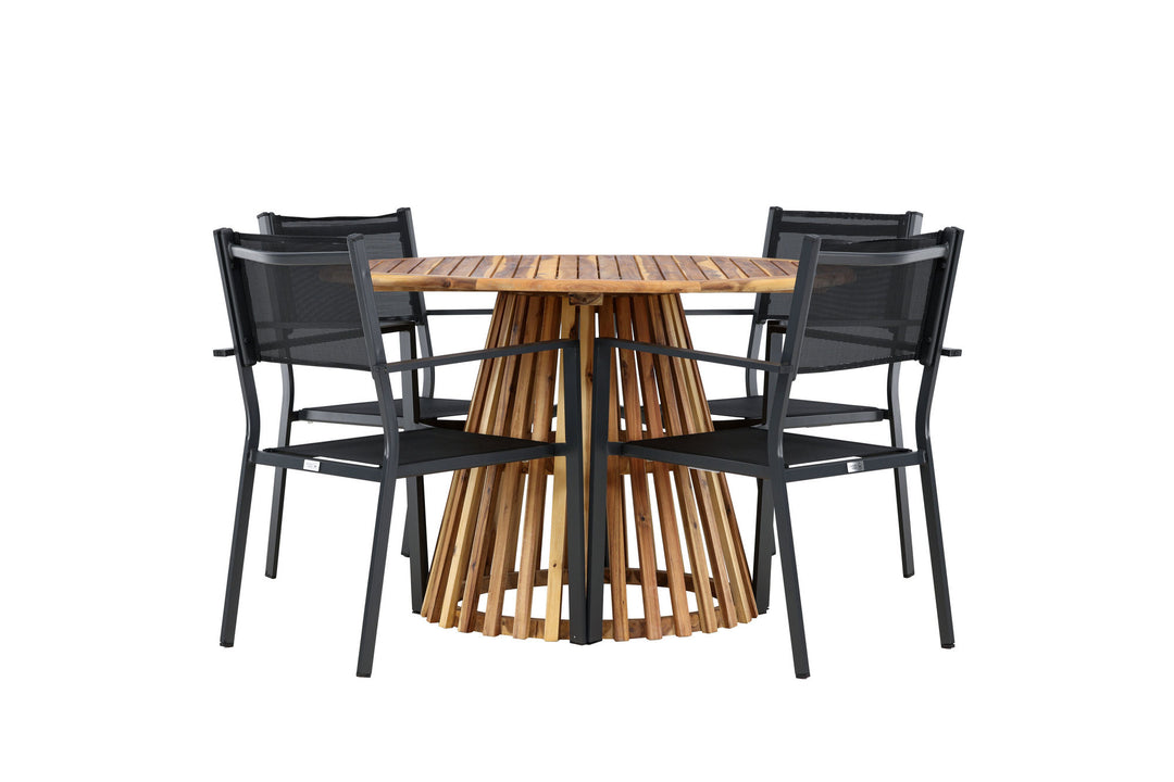 Venture Home Lumpur Diningtable Acacia - Teaklook / Round ø110**75 +Copacabana Stacking Chair - Black/Black - Ersätter 4131-408 _4