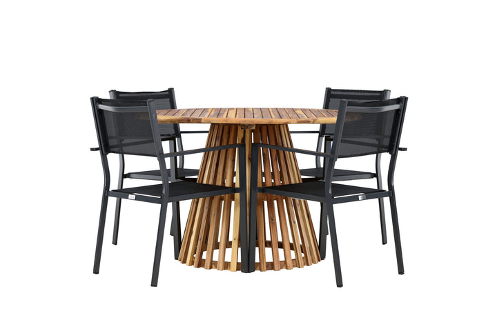 Venture Home Lumpur Diningtable Acacia - Teaklook / Round ø110**75 +Copacabana Stacking Chair - Black/Black - Ersätter 4131-408 _4