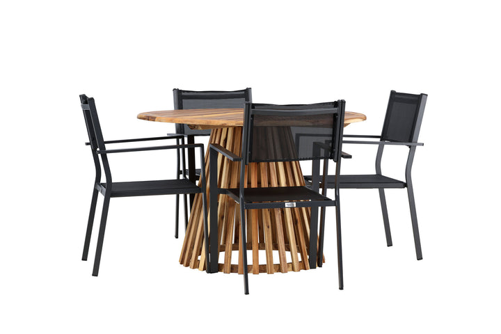 Venture Home Lumpur Diningtable Acacia - Teaklook / Round ø110**75 +Copacabana Stacking Chair - Black/Black - Ersätter 4131-408 _4