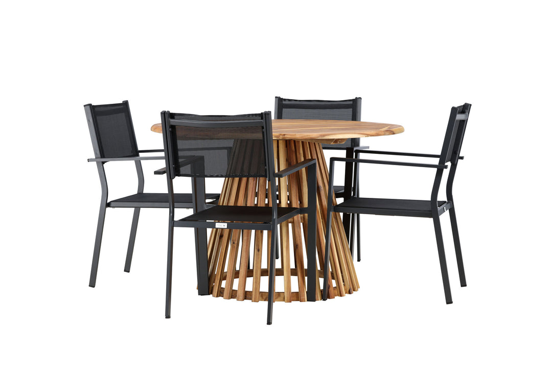 Venture Home Lumpur Diningtable Acacia - Teaklook / Round ø110**75 +Copacabana Stacking Chair - Black/Black - Ersätter 4131-408 _4