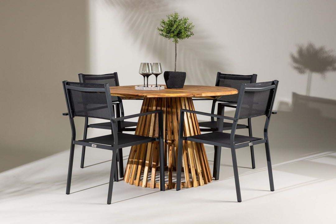Venture Home Lumpur Diningtable Acacia - Teaklook / Round ø110**75 +Copacabana Stacking Chair - Black/Black - Ersätter 4131-408 _4