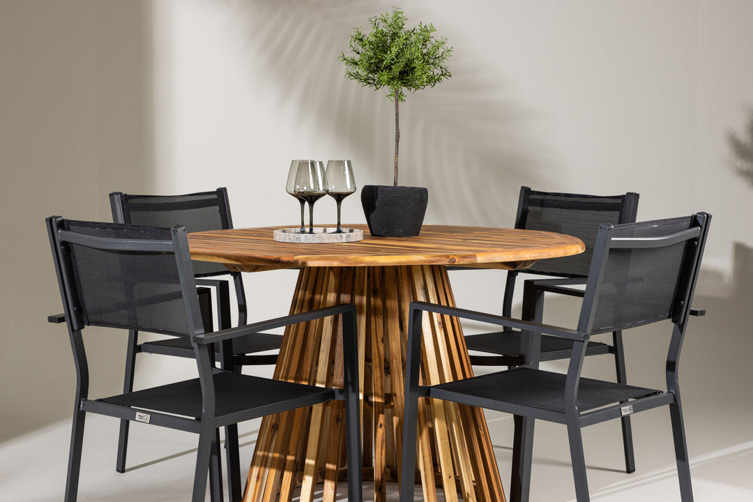 Venture Home Lumpur Diningtable Acacia - Teaklook / Round ø110**75 +Copacabana Stacking Chair - Black/Black - Ersätter 4131-408 _4