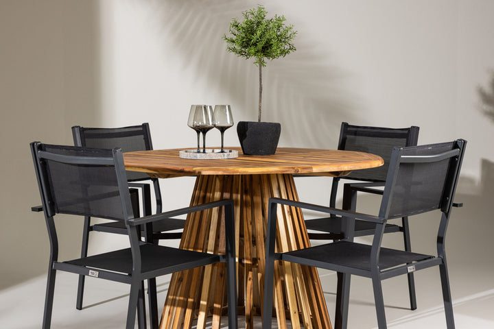 Venture Home Lumpur Diningtable Acacia - Teaklook / Round ø110**75 +Copacabana Stacking Chair - Black/Black - Ersätter 4131-408 _4