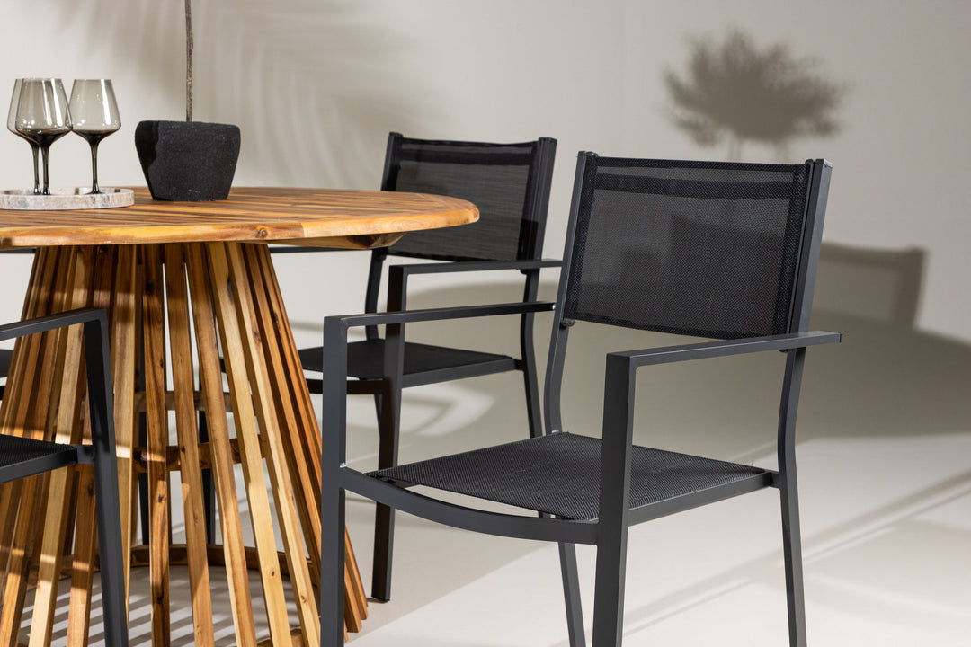 Venture Home Lumpur Diningtable Acacia - Teaklook / Round ø110**75 +Copacabana Stacking Chair - Black/Black - Ersätter 4131-408 _4