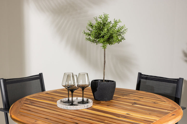 Venture Home Lumpur Diningtable Acacia - Teaklook / Round ø110**75 +Copacabana Stacking Chair - Black/Black - Ersätter 4131-408 _4